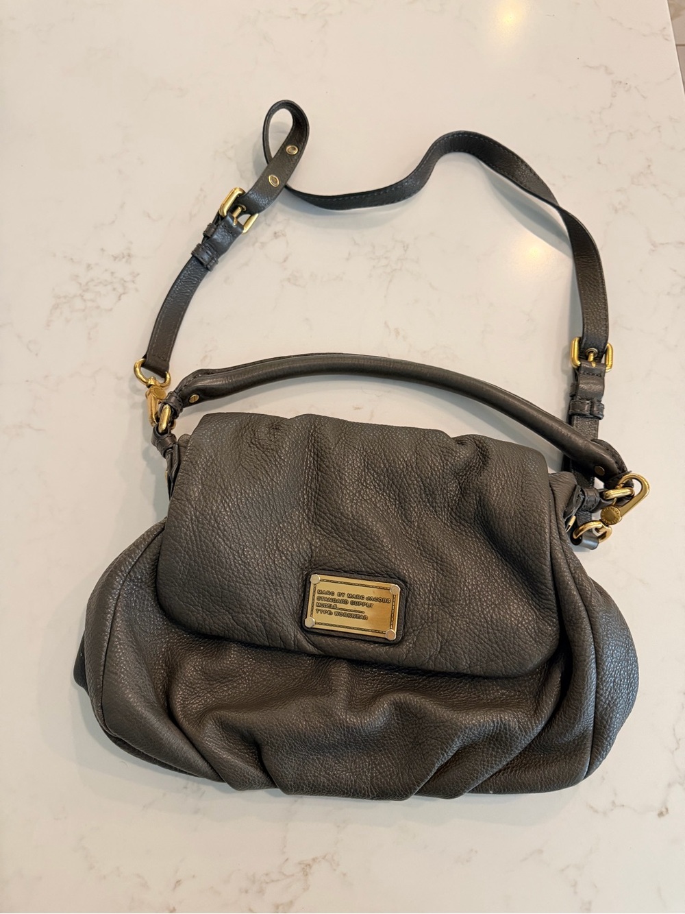 Marc Jacobs Pebbled Leather Shoulder Bag with Gold Hardware